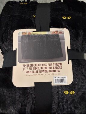 Northwest Embroidered Faux Fur Throw in Black with Yellow Accents-